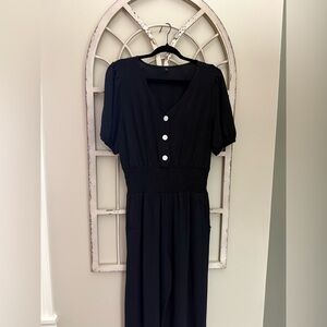 Amazon Black Long-Sleeve V-Neck Button Jumpsuit - Tall Girl Friendly